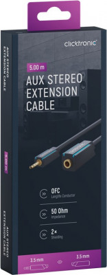Cablu prelungitor audio Profesional Jack 3.5 mm 5m mama-tata stereo OFC cupru dublu ecaranat fara oxigen Clicktronic 70489 foto