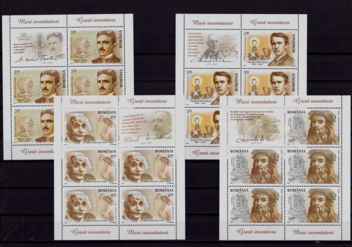 RO 2014 ,LP 2052b ,&quot;Mari inventatori&quot; - minicoli 5 marci+1 vinieta ,MNH