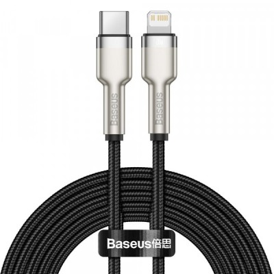 Cablu Date si Incarcare USB-C - Lightning Baseus Cafule Metal Series, 20W, 2m, Negru CATLJK-B01 foto