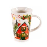Cana Craciun portelan multicolor in cutie cadou UK 8.5x12.5 cm, 400 ml