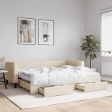 Cumpara ieftin Pat de zi cu extensie și sertare, crem, 80x200 cm, textil