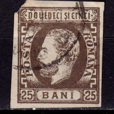 RO 1871/72 ,LP 33 ,"Carol I barba" 25 bani brun ned., T9 - "EINCI" , stampilat