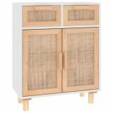 Cumpara ieftin Servanta, alb, 60x30x75 cm, lemn masiv pin si ratan natural