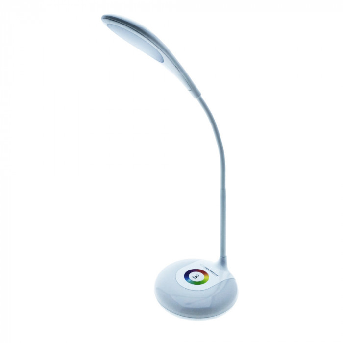 Lampa LED RGB, Esperanza Altair, cu brat flexibil 27 cm, alimentare duala, cablu 110 cm, 4 x AAA, alba