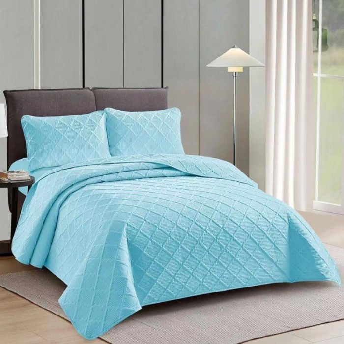 CUVERTURĂ PAT UNI + 2 FEȚE DE PERNĂ &ndash; BLEU