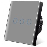 Cumpara ieftin Intrerupator touch iUni 3 Canale, Sticla Securizata, LED Indicator, Ignifug, Silver