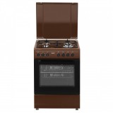 Aragaz Samus SM662AENS BROWN, 4 arzatoare, cuptor electric, 1 arzator WOK, aprindere electrica, grill, timer mecanic, capac metalic, maro