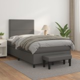 VidaXL Pat box spring cu saltea, gri, 120x200 cm, piele ecologică