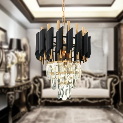 Candelabru Cristal VERSAILLES Petito 3xE14, Diametru 30cm, Auriu Lucios si Negru, Inaltime Reglabila ModernLight Concept foto