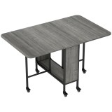 HOMCOM Masă Pliabilă, Rabatabilă pentru 4-6 Persoane cu Raft și 6 Roți, din Lemn și Metal, 130x80x74 cm, Gri | Aosom Romania