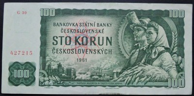 Bancnota 100 KORUN / COROANE - RS CEHOSLOVACIA, anul 1961 * Cod 20 = excelenta foto