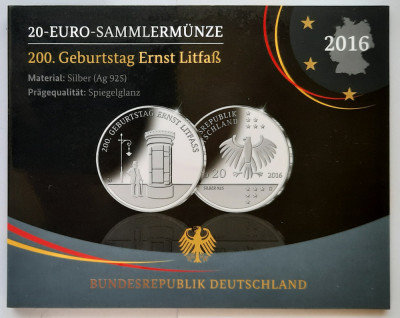 Moneda comemorativa de argint - 20 Euro 2016, Germania - Proof - G 3606 foto