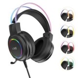 Casti Gaming cu fir, LED RGB, Negru, Microfon Reglabil, CMCLASS