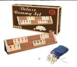 Cumpara ieftin Set Rummy Lemn Deluxe LaModaHome WZ4741, 104 Piese, Zaruri, Portabil, Joc Familie, Cadou, 54x14x11cm