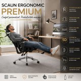 Scaun ergonomic birou, sezut reglabil pe adancime, spatar si tetiera reglabile, cotiere 5D, suport picioare, mesh - Negru