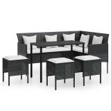 Cumpara ieftin Set canapele gradina forma L cu perne 5 piese negru poliratan