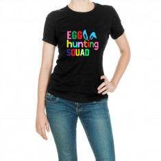 Tricou personalizat dama "EGG HUNTING SQUAD", Negru, Marime XL