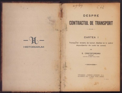 HST C123 Despre contractul de transport 1925 Cristoforeanu vol I foto