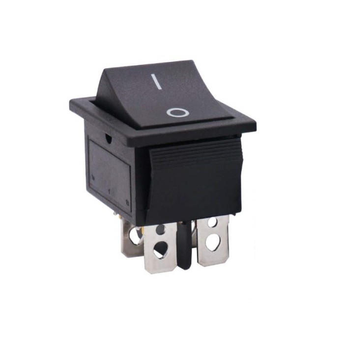 Buton cu 2 poziții KCD4 negru &ndash; 4 pini, comutator ON/OFF pentru aparate electrice