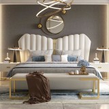 Pat Montefino 180x200 cm Tapitat Catifea Crem cu Somiera Inclusa pentru Dormitor
