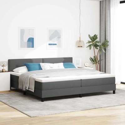 vidaXL Pat boxspring cu saltea Gri &amp;icirc;nchis 200 x 200 cm țesătură foto