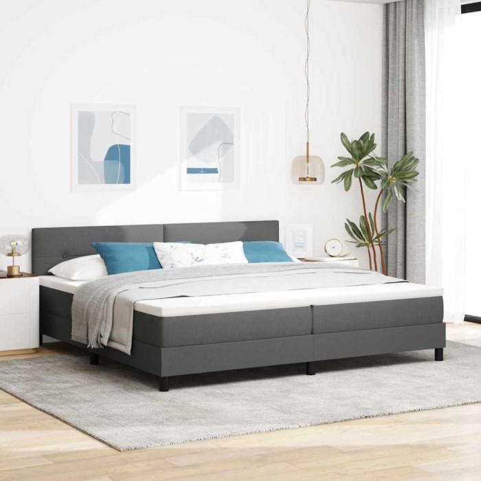 vidaXL Pat boxspring cu saltea Gri &icirc;nchis 200 x 200 cm țesătură