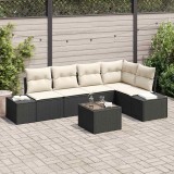Set de canapele de exterior Set cu 6 piese Alb și negru cu masă Rattan, poliester, oțel