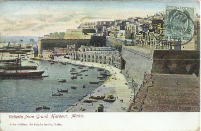 AMS# - ILUSTRATA VALLETTA FROM GRAND HARBOUR MALTA CIRCULATA PORTUL 1908 foto