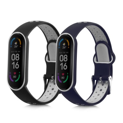 Set 2 curele kwmobile pentru Xiaomi Mi Smart Band 6/Mi Band 6/Band 5, Silicon, Negru/Gri, 59792.03 foto