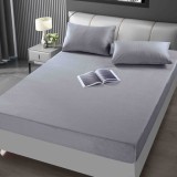 Cumpara ieftin Husa de Pat din Catifea cu Elastic si 2 Fete de Perna 50x70cm,180x200cm,Gri Deschis-D141