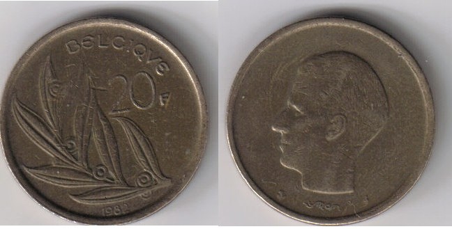 BELGIA 20 FRANCS FRANCI 1982 **