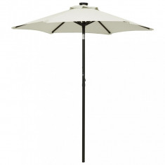 Umbrelă de soare cu lumini LED, nisipiu, 200x211 cm, aluminiu