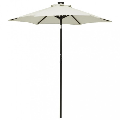 Umbrelă de soare cu lumini LED, nisipiu, 200x211 cm, aluminiu foto