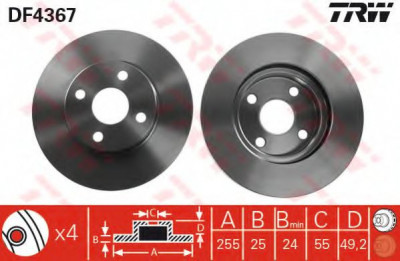 Disc frana TOYOTA COROLLA (CDE12, ZZE12, NDE12, ZDE12) (2001 - 2007) TRW DF4367 foto