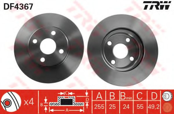 Disc frana TOYOTA COROLLA (CDE12, ZZE12, NDE12, ZDE12) (2001 - 2007) TRW DF4367