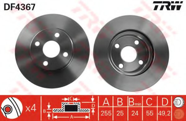 Disc frana TOYOTA COROLLA Verso (ZDE12, CDE12) (2001 - 2004) TRW DF4367