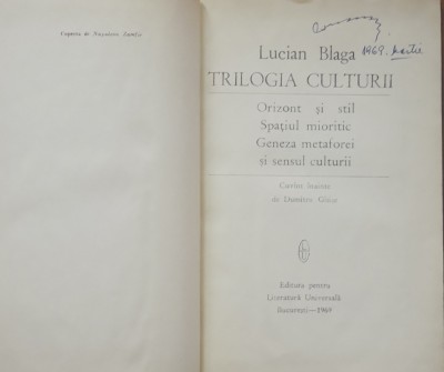LUCIAN BLAGA - TRILOGIA CULTURII foto