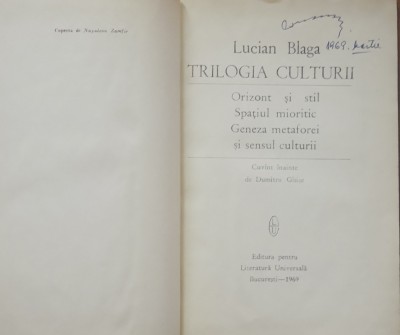 LUCIAN BLAGA - TRILOGIA CULTURII foto