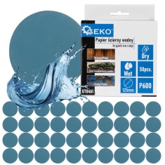 Set hartie abraziva rezistenta la apa, 125 mm, P600, 50 bucati, Geko G78461