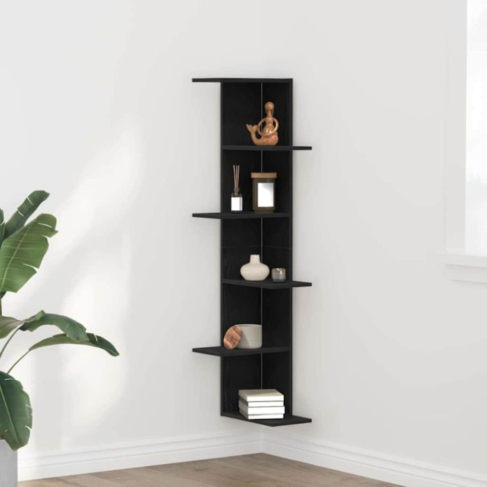 vidaXL Raft de Colț pentru Perete Stejar negru 36.5 x 36.5 x 140 cm 868052