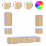 Cumpara ieftin Comode TV de perete cu lumini LED, 6 piese, stejar sonoma