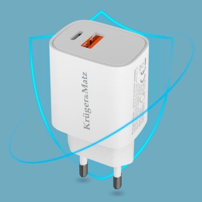 Incarcator rapid de retea USB tip A si USB type C 30W PD 3.0 + QC 3.0 Kruger&amp;amp;Matz KM0855 foto