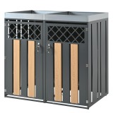 Dulap pentru pubele cu jardinieră, cutie pentru pubele, 2 piese, cu &icirc;nchidere cu lacăt, 132x80x124,5 cm, Gri+Culoare naturală