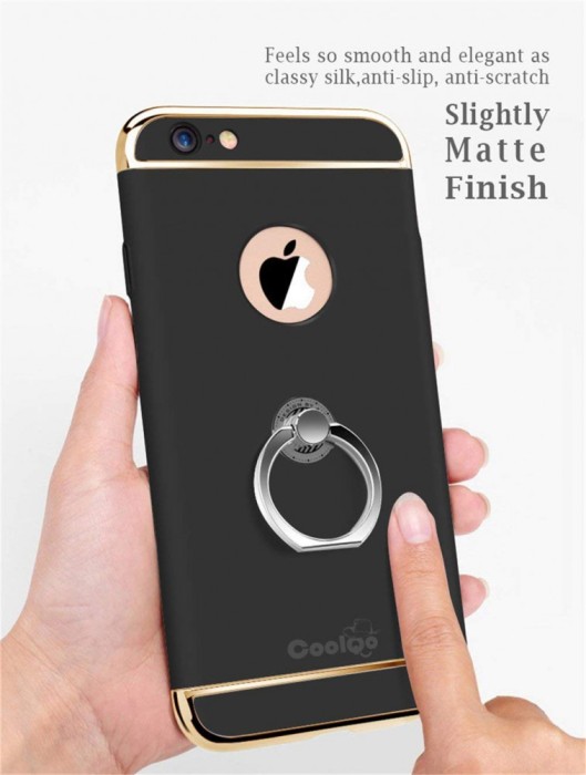 Husa de protectie pentru iPhone 6/6S Luxury Black Plated cu Inel de sustinere