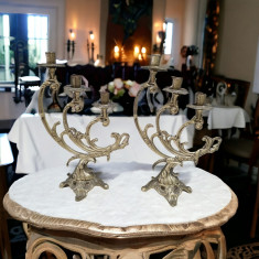 Pereche de candelabre cu 3 brate in stil art deco din bronz – Franta