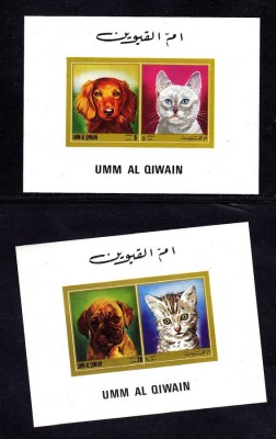 Umm al Qiwain 1972 Cats and dogs x 2 DELUXE PROOFS MNH E.085 foto