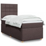 Cumpara ieftin Pat box spring cu saltea, maro &icirc;nchis, 90x200 cm, textil