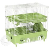 PawHut Cușcă pentru Hamsteri cu 2 Niveluri și 3 Uși cu Roată și Tuburi Verde și Alb | Aosom Romania