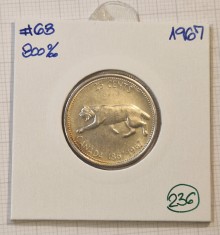 236, Canada ,25 Cents 1967, KM#68, argint, ELIZABETH II