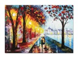 Cumpara ieftin Tablou indragostiti pictat manual, Impreuna pentru totdeauna, pe aleea felinarelor, 70x50cm ulei pe panza